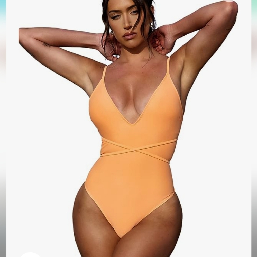 Women’s Peach One-Piece Swimsuit with Wrap Waist